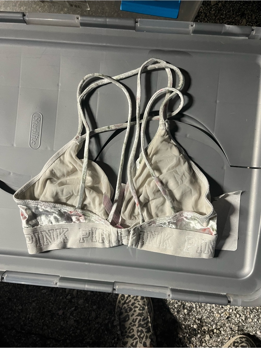 PINK Victoria's Secret Ivory Strappy Velvet Bralette with Subtle Floral Accents